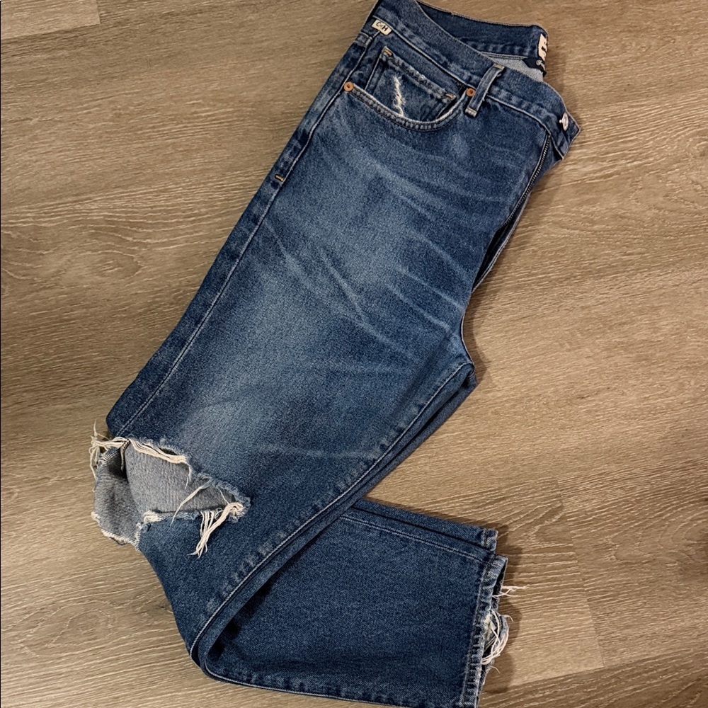 Citizens Of Humanity Blue Distressed Straight-Leg Jeans